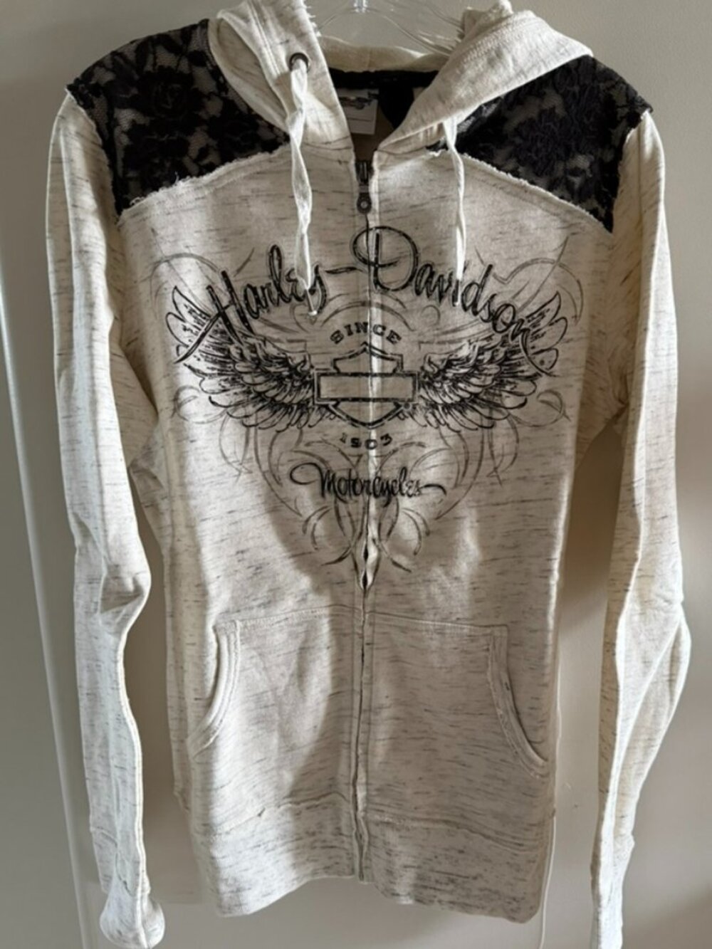 Harley Davidson Women's Cream & Black Lace Hoodie NWT